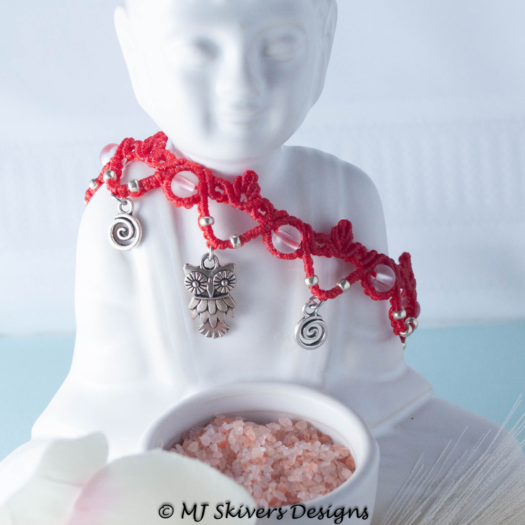 Boho Red Macrame Anklet with Mermaid Glass & Nature Charms