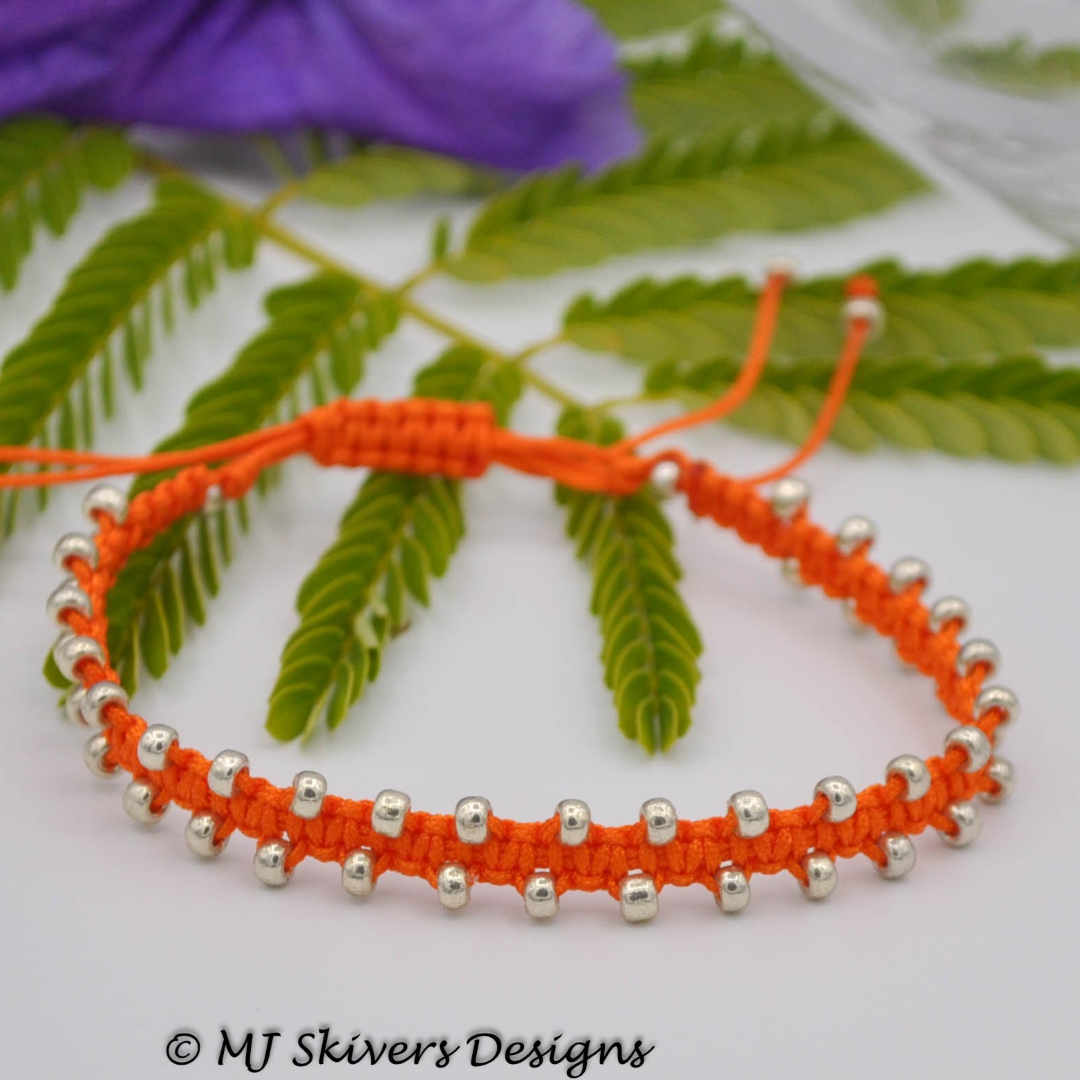 Macrame Bollywood Friendship Bracelet - Orange/Silver