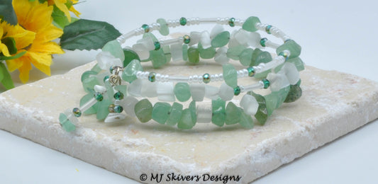 Green Aventurine Memory Wire Beaded Wrap Bracelet