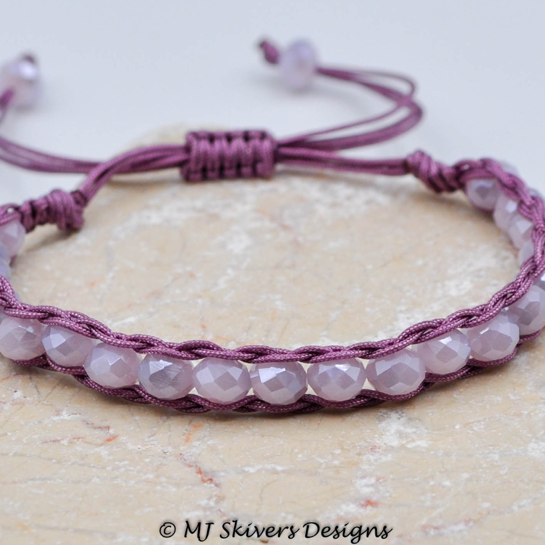 Macrame Beaded Chain Link Bracelet - Plum