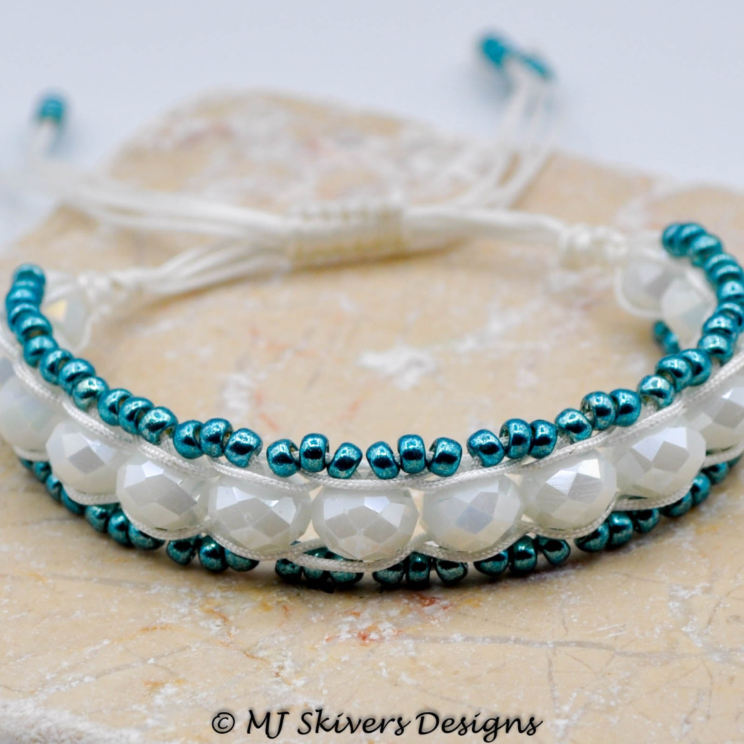 Macrame Beaded Chain Link Bracelet - Teal