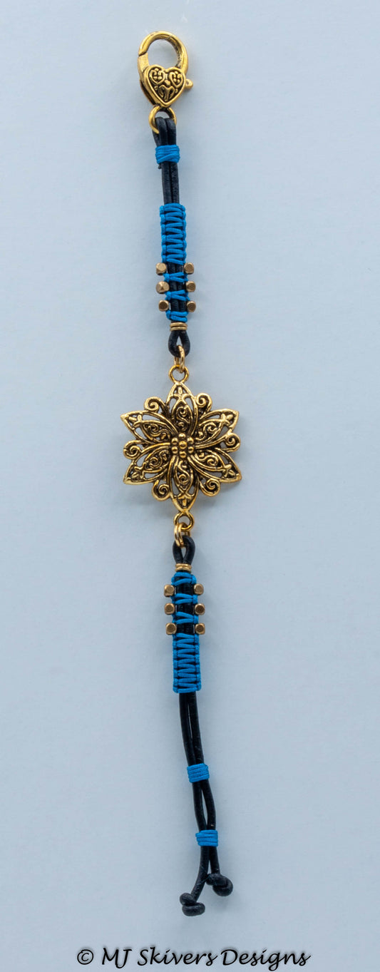 Leather and Micro Macrame Bracelet - Brass Mandala