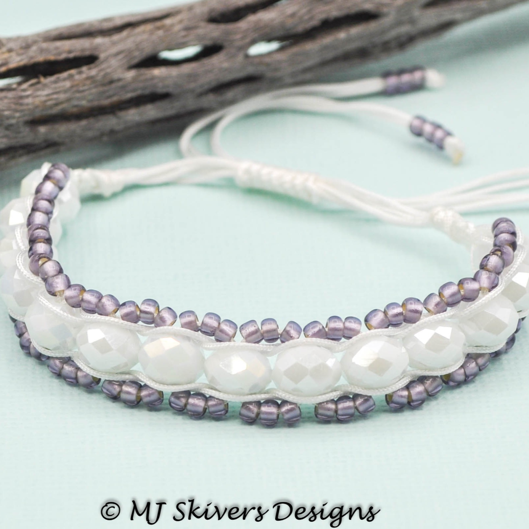Macrame Beaded Chain Link Bracelet - Lavender