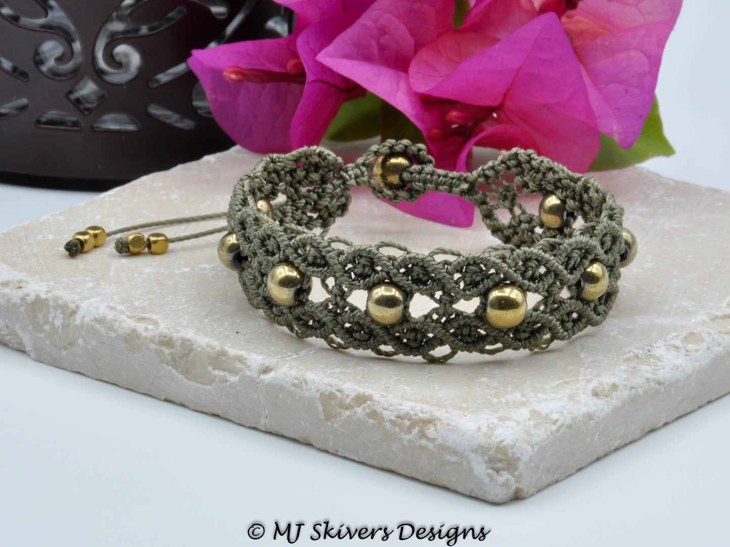 Macrame Double Wave Cuff Bracelet - Olive