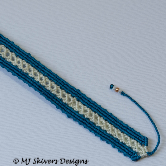 Dark Turquoise and Ivory Cuff Micro Macrame Bracelet