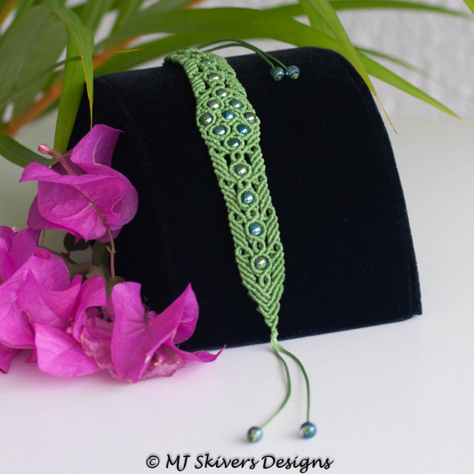 Macrame Beaded Cuff Bracelet - Green