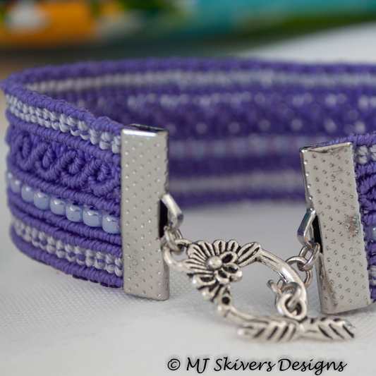 Micro Macrame Cuff Bracelet - Purple