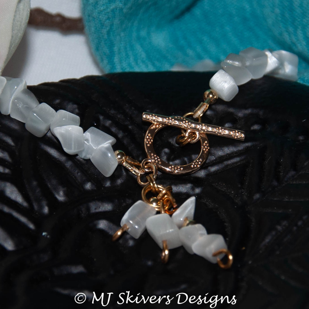 Cats Eye Chunk Toggle Bracelet - White & Brass