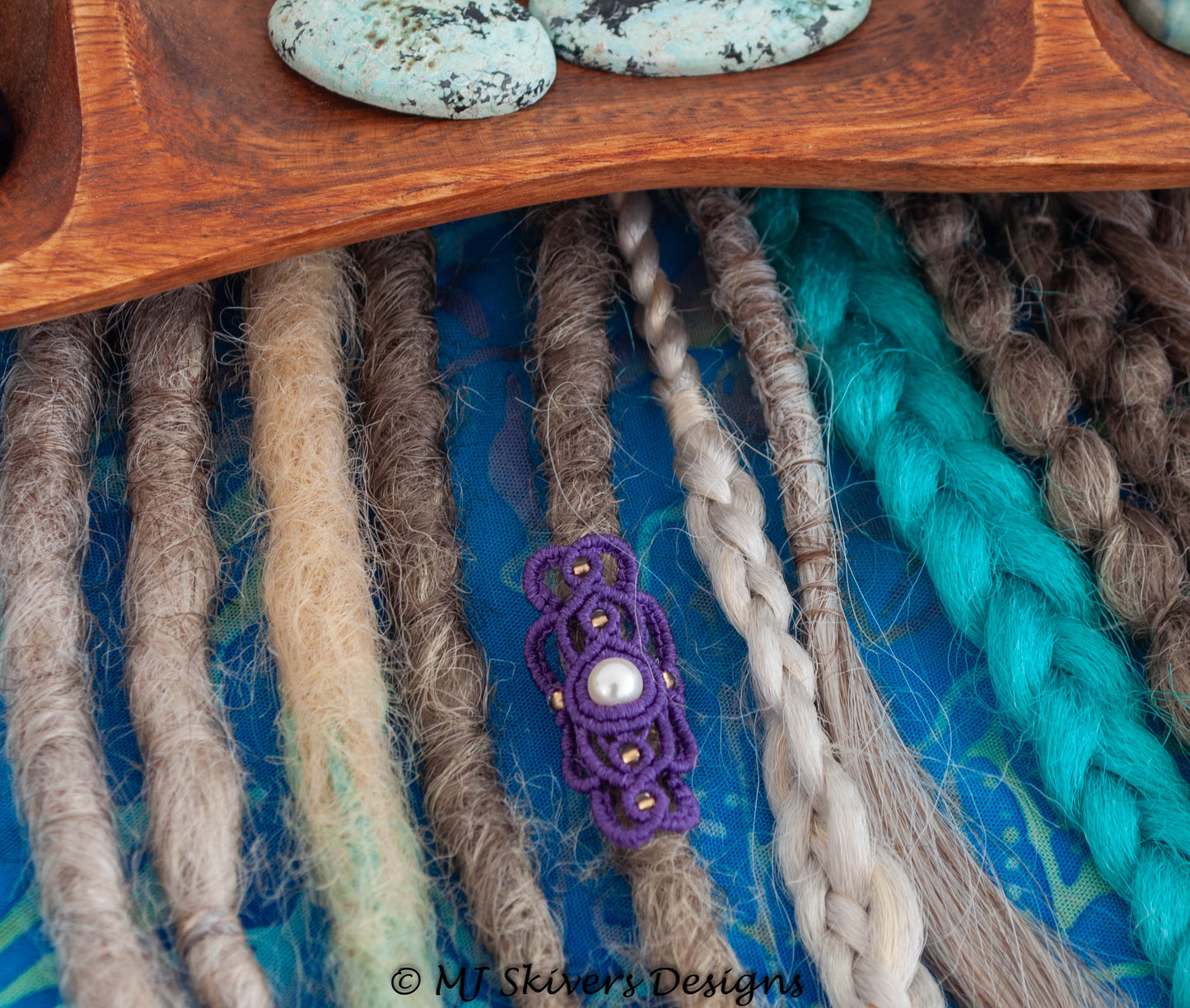 Macrame Dreadlock Bead - Purple Filigree & Shell Bead