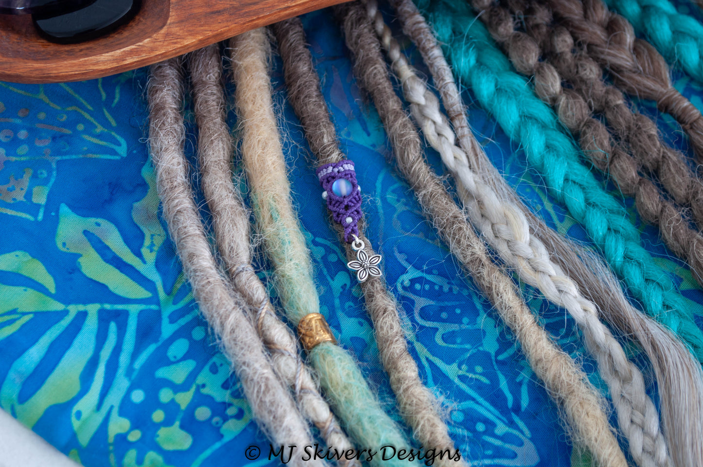 Macrame Dreadlock Bead - Two-tone Purple with Mermaid Glass Bead