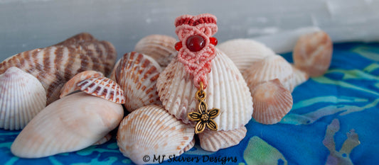 Macrame Dreadlock Bead - Two-tone Coral with Carnelian Bead