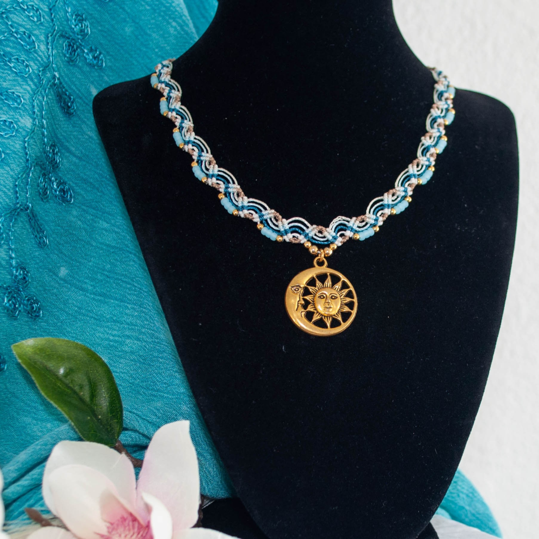 Macrame Beaded Necklace - Sun and Moon
