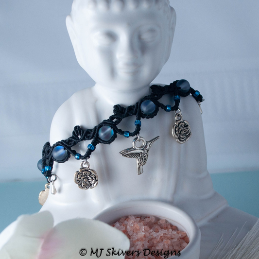 Handmade Boho Macrame Anklet with Mermaid Glass & Nature Charms