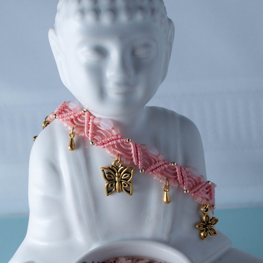 Macrame Double Zig Zag Design Anklet - Lt. Coral