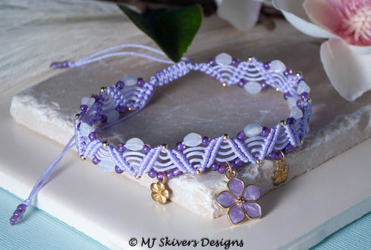 Macrame Double Zig Zag Design Anklet - Lavender