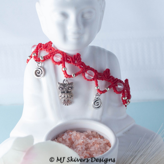 Boho Red Macrame Anklet with Mermaid Glass & Nature Charms