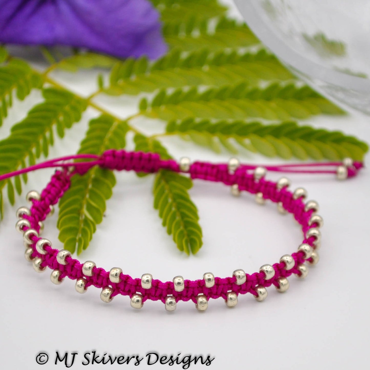 Macrame Bollywood Friendship Bracelet - Magenta/Silver