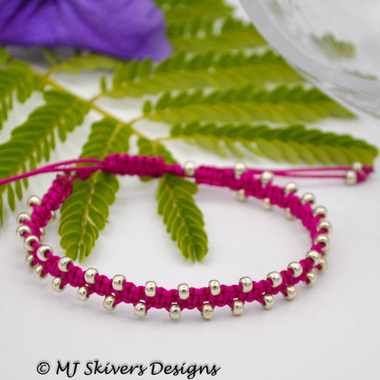 Macrame Bollywood Friendship Bracelet - Magenta/Silver