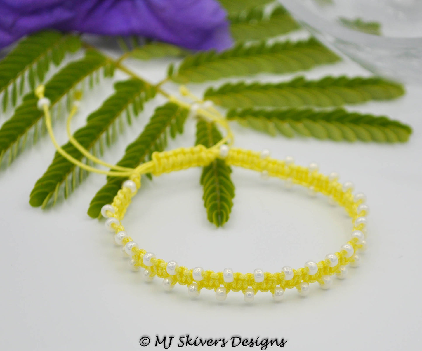 Macrame Bollywood Friendship Bracelet - Pale Yellow/Pearl