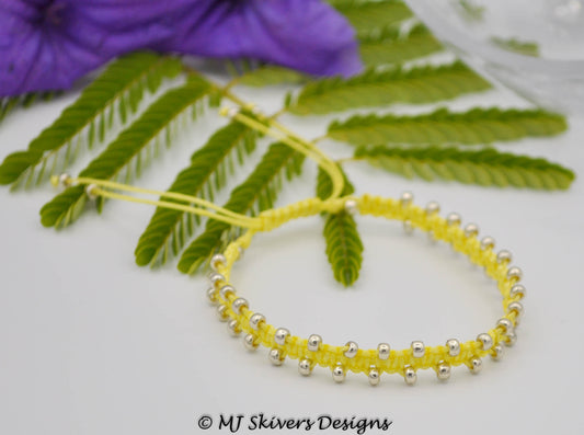 Macrame Bollywood Friendship Bracelet - Pale Yellow/Silver