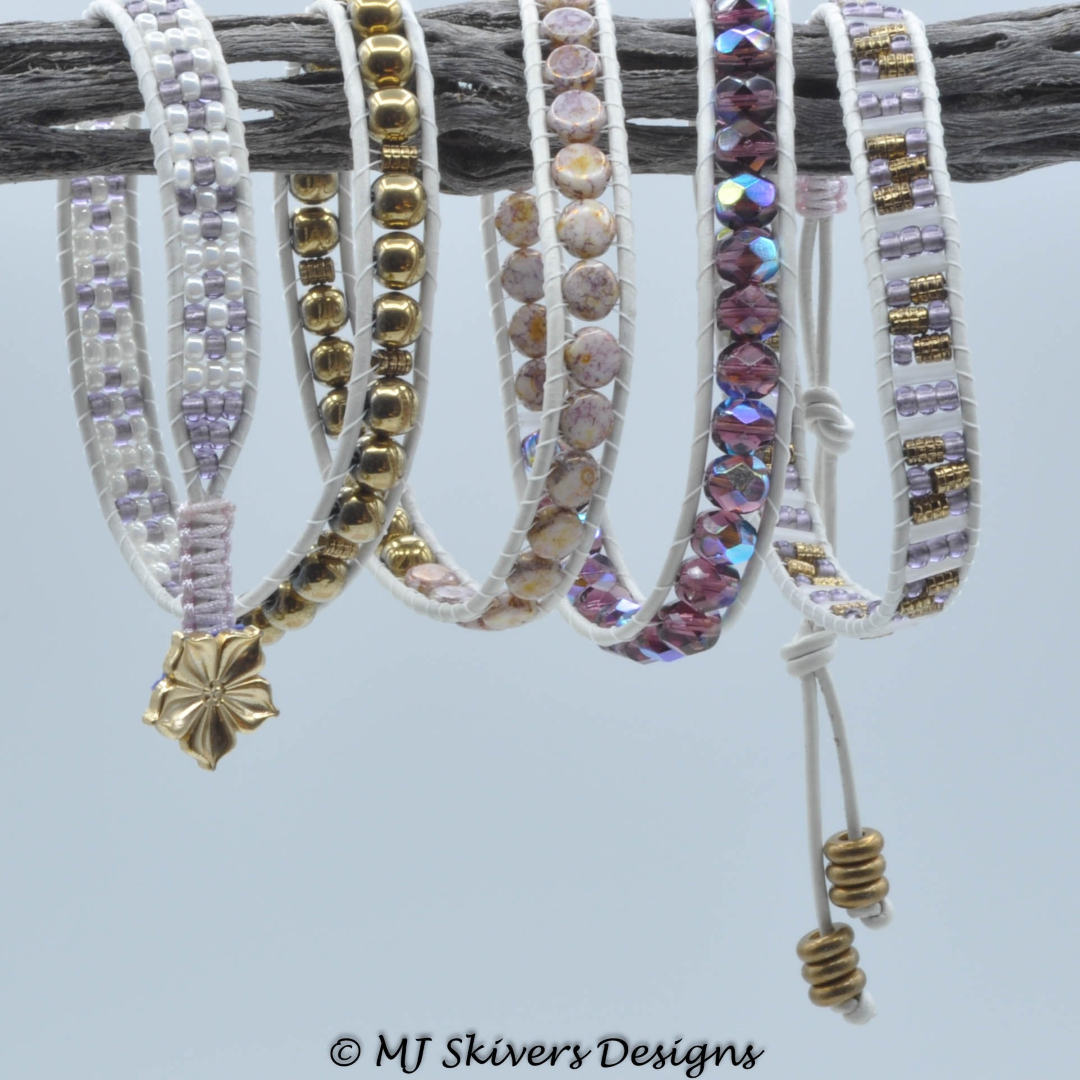Leather Multi-Wrap Bracelet - Shades of Lavender