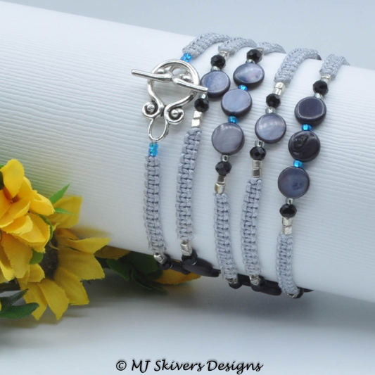 Micro Macrame Inch Wrap Bracelet - Black Mother of Pearl