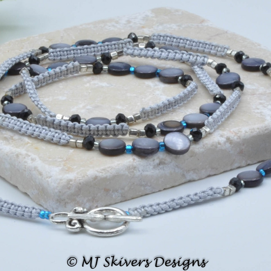 Micro Macrame Inch Wrap Bracelet - Black Mother of Pearl