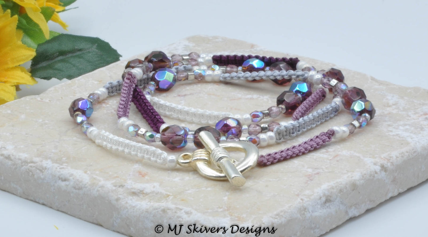 Micro Macrame Wrap Bracelet - Shades of Plum