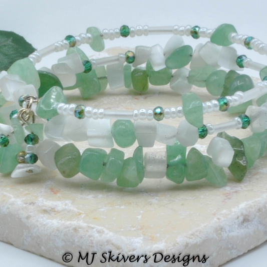 Green Aventurine Memory Wire Beaded Wrap Bracelet