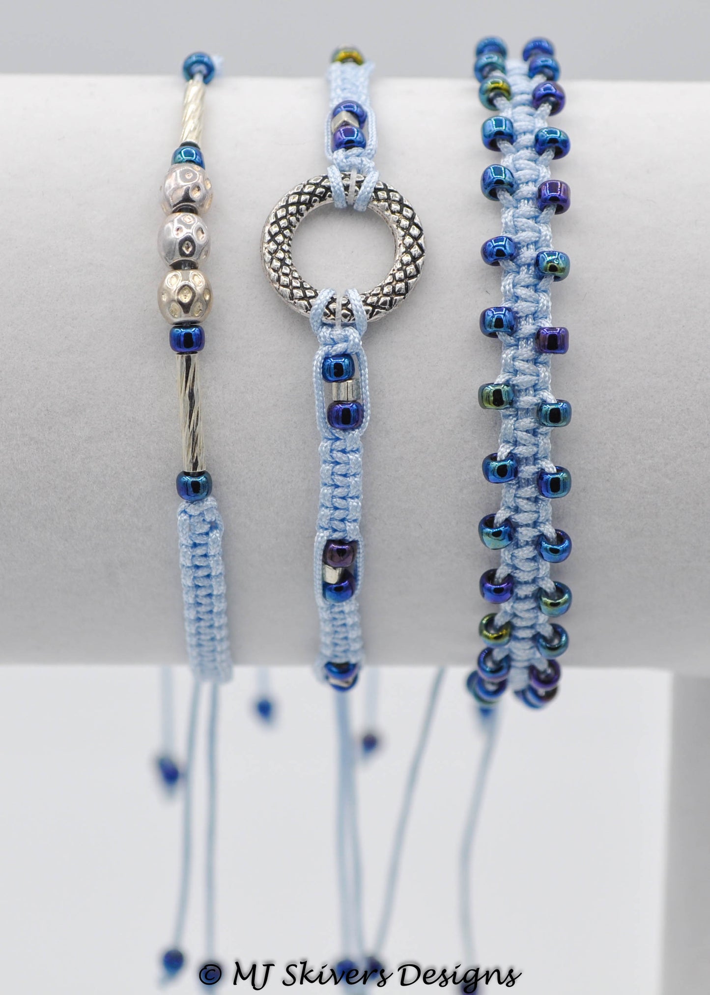 Micro Macrame Stack Bracelet Set - Light Blue