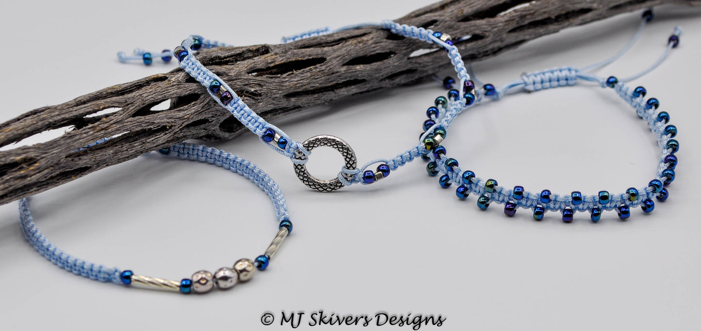 Micro Macrame Stack Bracelet Set - Light Blue