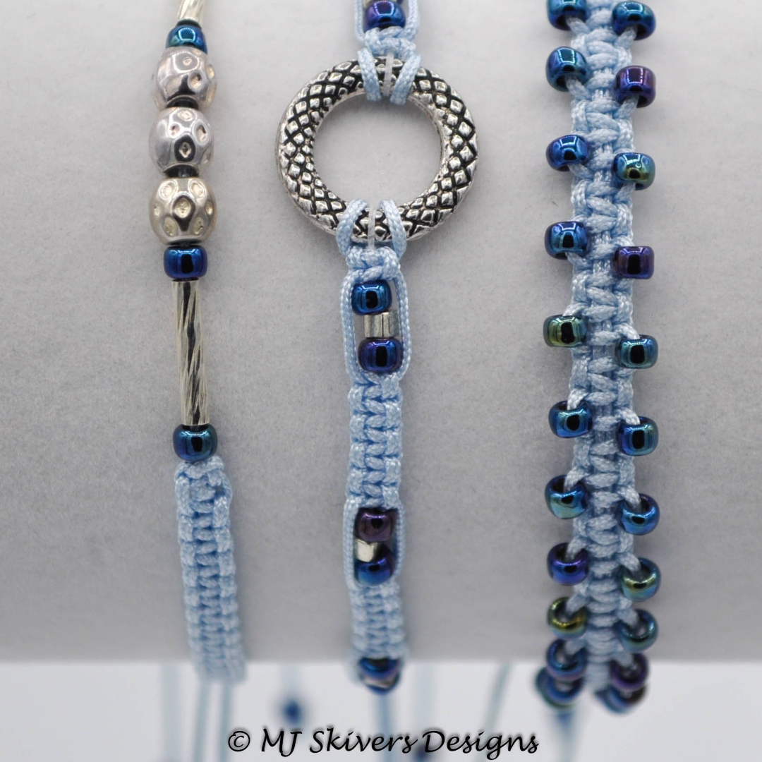 Micro Macrame Stack Bracelet Set - Light Blue