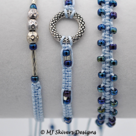 Micro Macrame Stack Bracelet Set - Light Blue