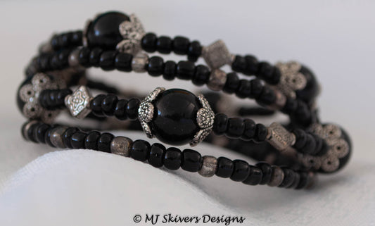 Black and Pewter Memory Wire Bracelet