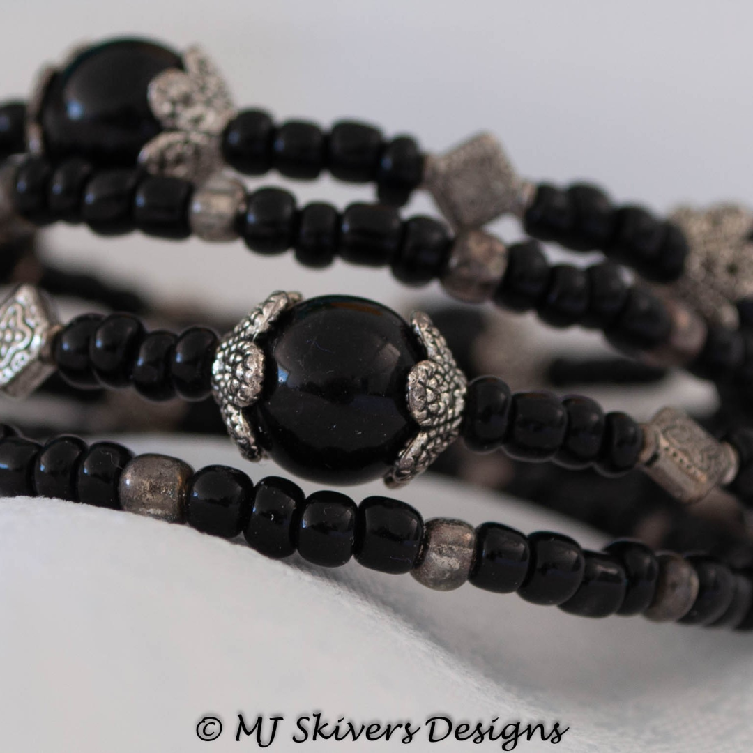Black and Pewter Memory Wire Bracelet