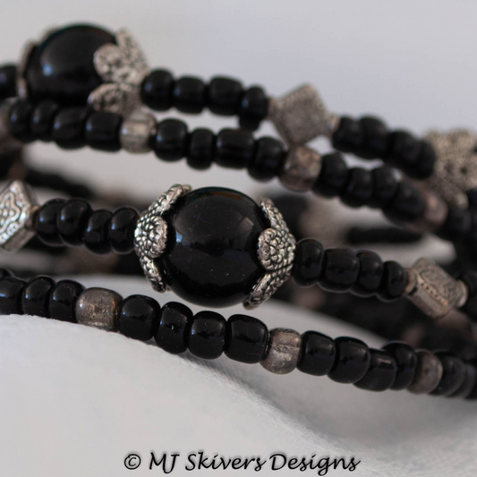 Black and Pewter Memory Wire Bracelet