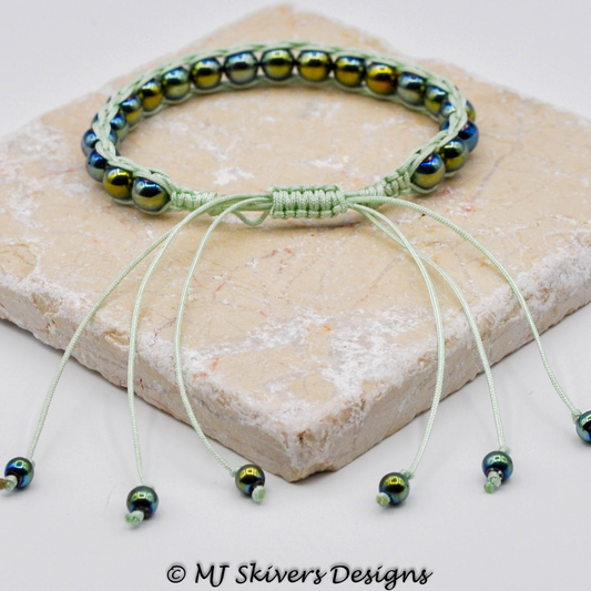 Macrame Beaded Chain Link Bracelet - Mint Green