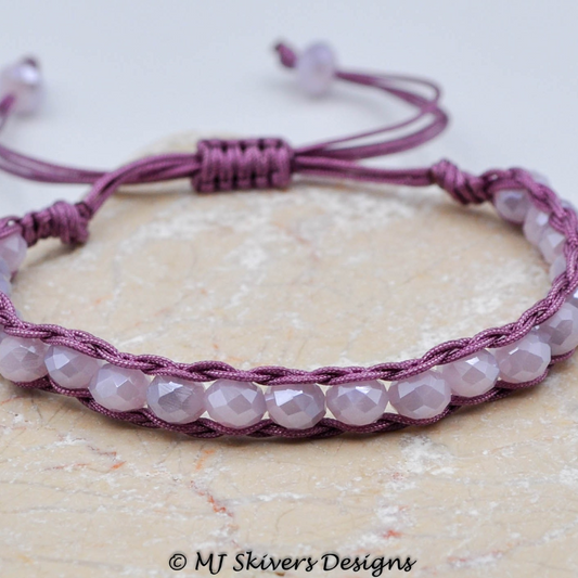 Macrame Beaded Chain Link Bracelet - Plum
