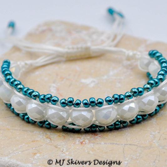 Macrame Beaded Chain Link Bracelet - Teal