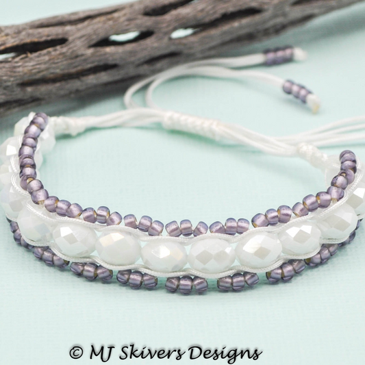 Macrame Beaded Chain Link Bracelet - Lavender