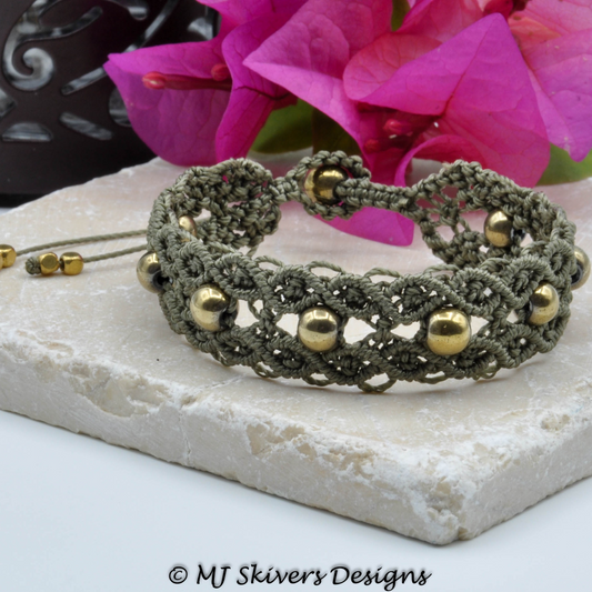 Macrame Double Wave Cuff Bracelet - Olive