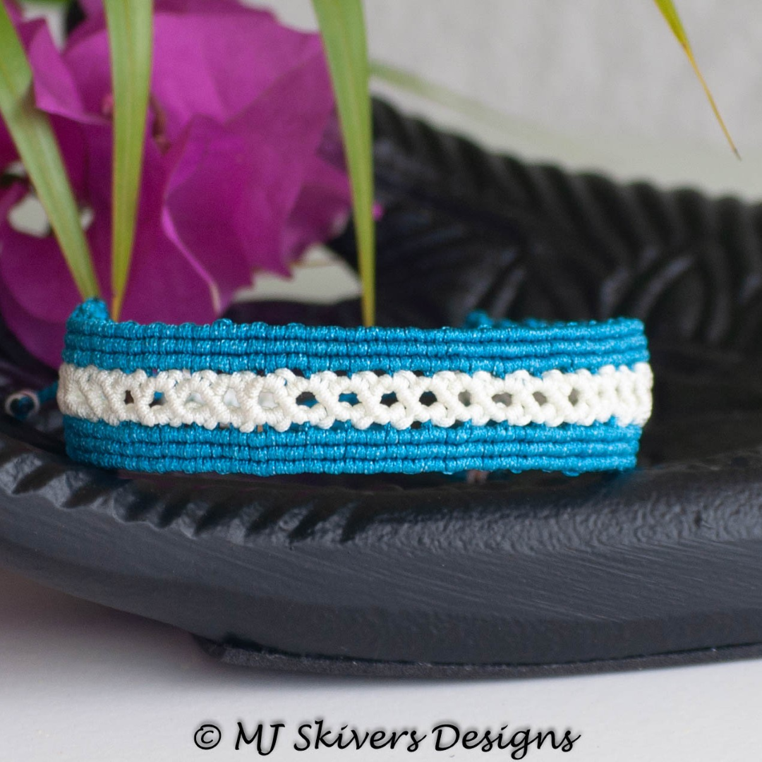 Dark Turquoise and Ivory Cuff Micro Macrame Bracelet