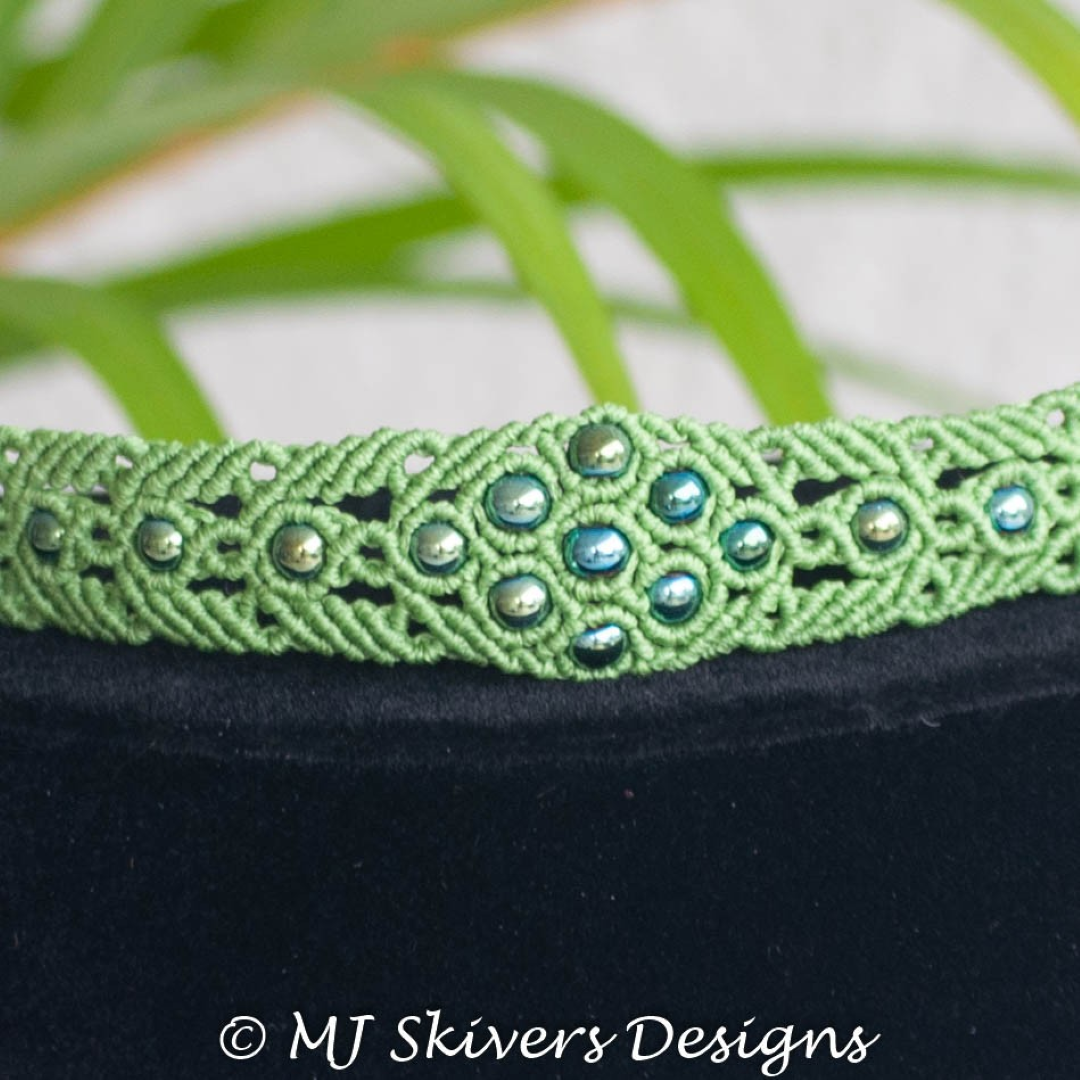 Macrame Beaded Cuff Bracelet - Green