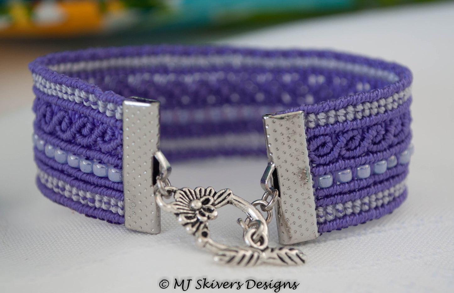 Micro Macrame Cuff Bracelet - Purple