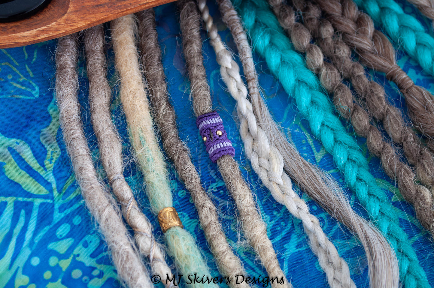 Macrame Dreadlock Bead - Two-tone Purple Barrel