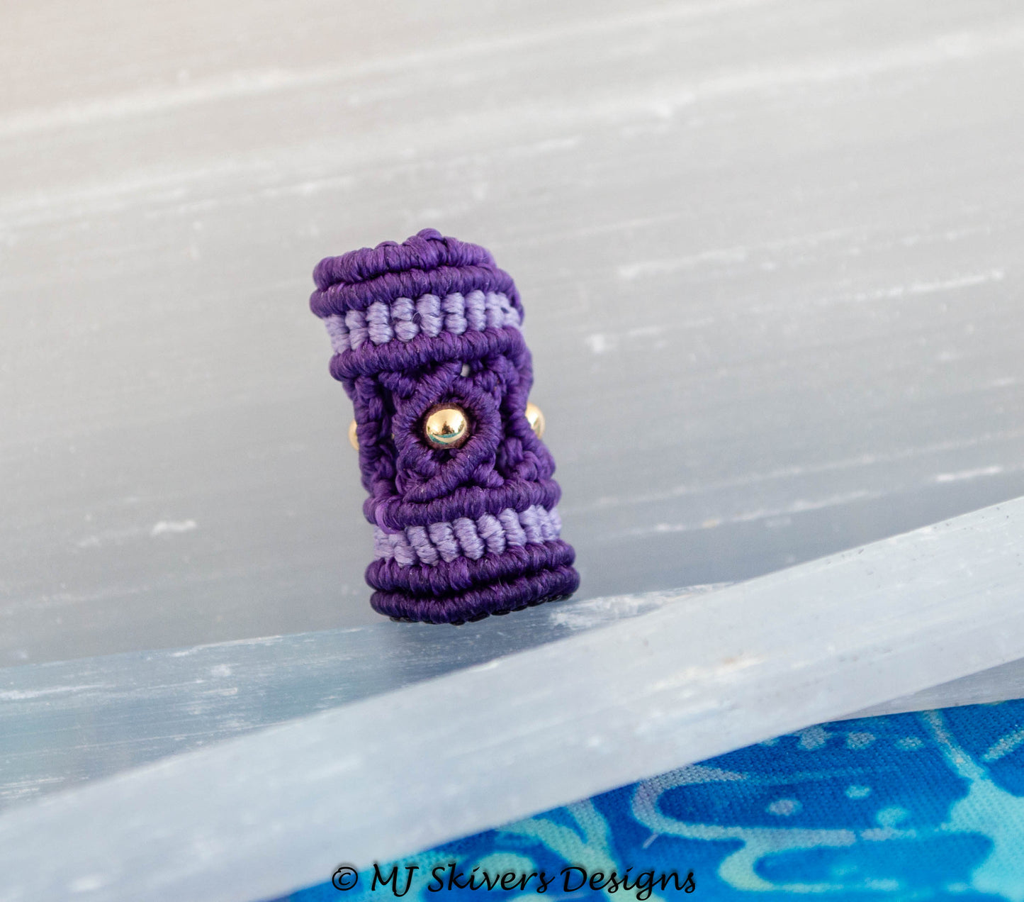 Macrame Dreadlock Bead - Two-tone Purple Barrel