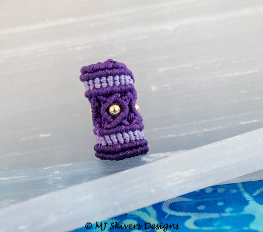Macrame Dreadlock Bead - Two-tone Purple Barrel