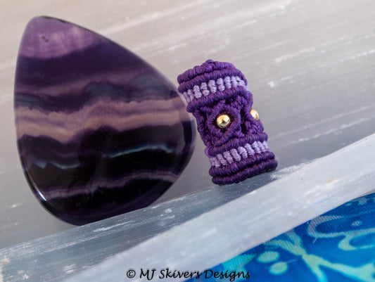 Macrame Dreadlock Bead - Two-tone Purple Barrel