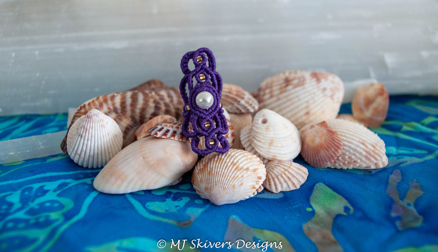 Macrame Dreadlock Bead - Purple Filigree & Shell Bead