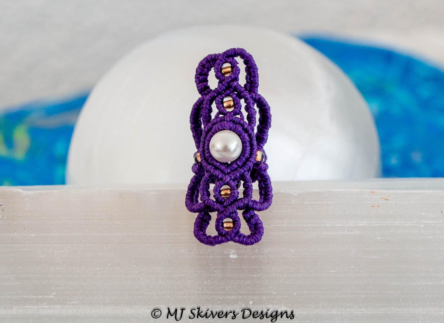 Macrame Dreadlock Bead - Purple Filigree & Shell Bead